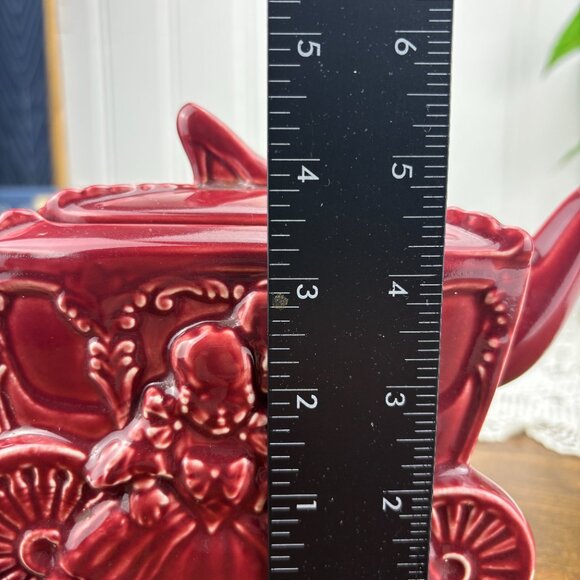 Vintage Ellgreave Cinderella Coach Teapot Burgundy Ceramic Carriage - Picture 15 of 15